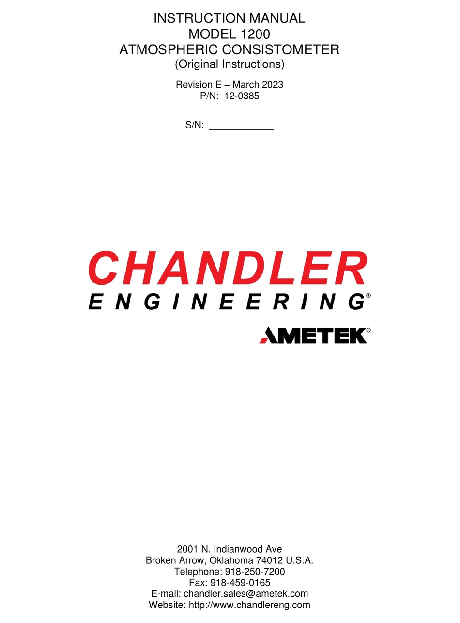 AMETEK CHANDLER ENGINEERING 1200 INSTRUCTION MANUAL Pdf Download