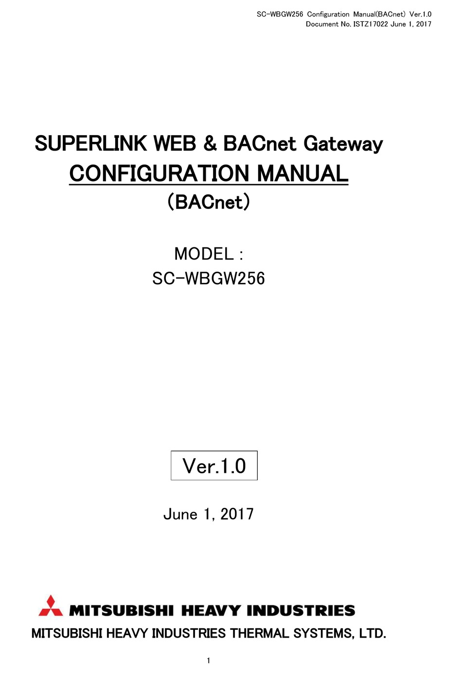MITSUBISHI HEAVY INDUSTRIES SCWBGW256 CONFIGURATION MANUAL Pdf