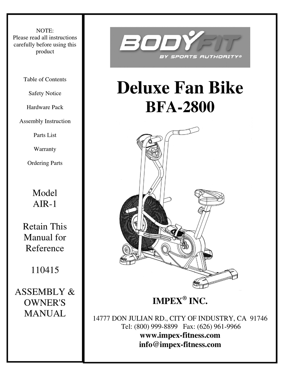 IMPEX SPORTS AUTHORITY BODYFIT BFA2800 MANUAL Pdf Download ManualsLib