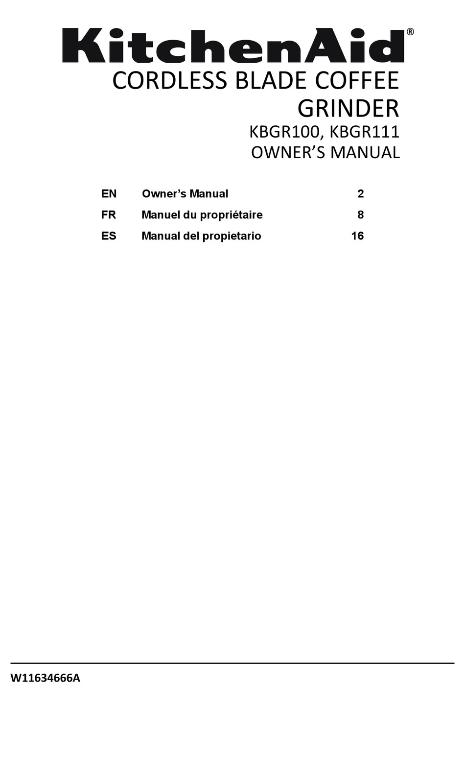 KITCHENAID KBGR100 OWNER'S MANUAL Pdf Download | ManualsLib