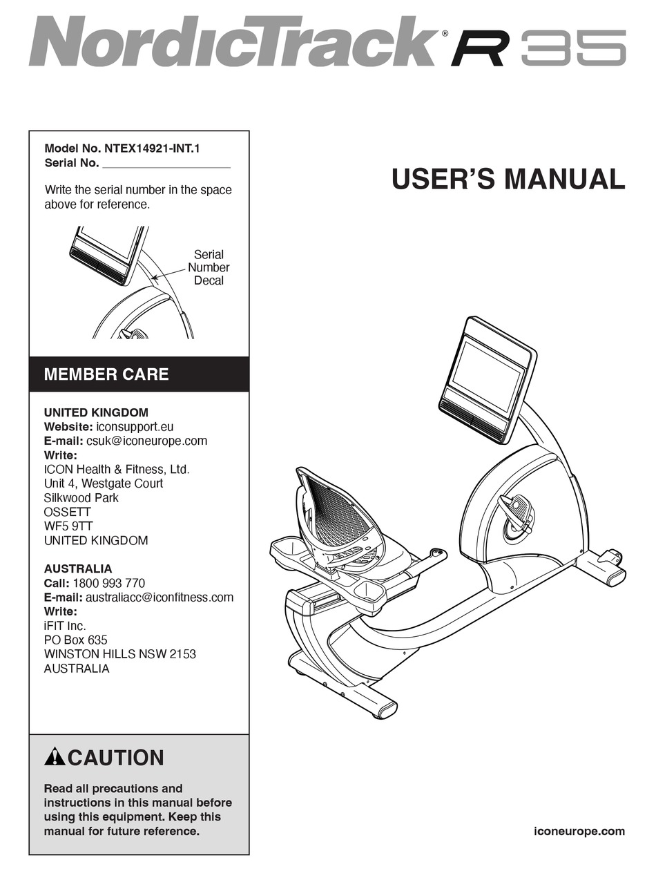 NORDICTRACK R35 USER MANUAL Pdf Download ManualsLib