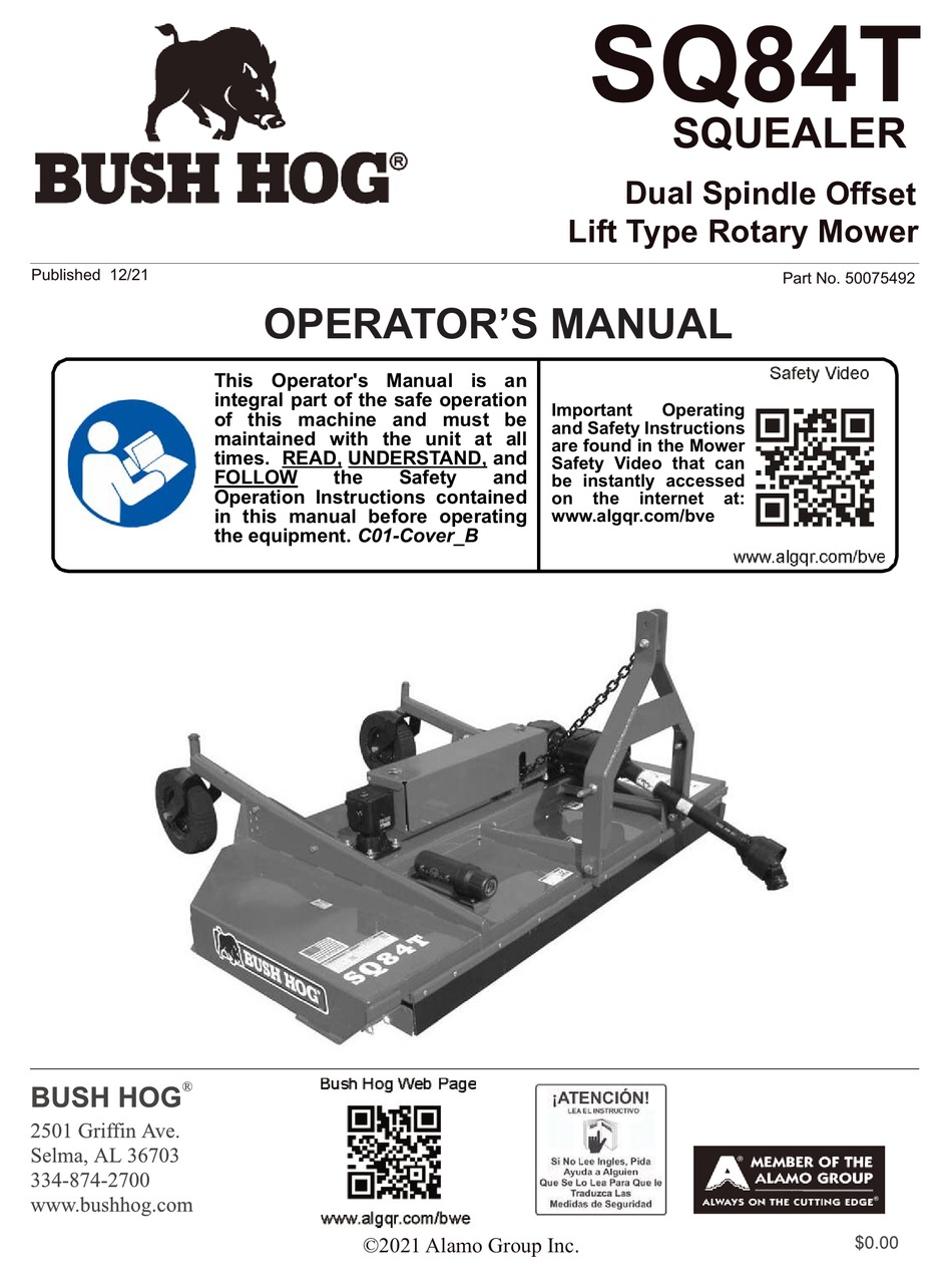 BUSH HOG SQ84T SQUEALER OPERATOR'S MANUAL Pdf Download ManualsLib