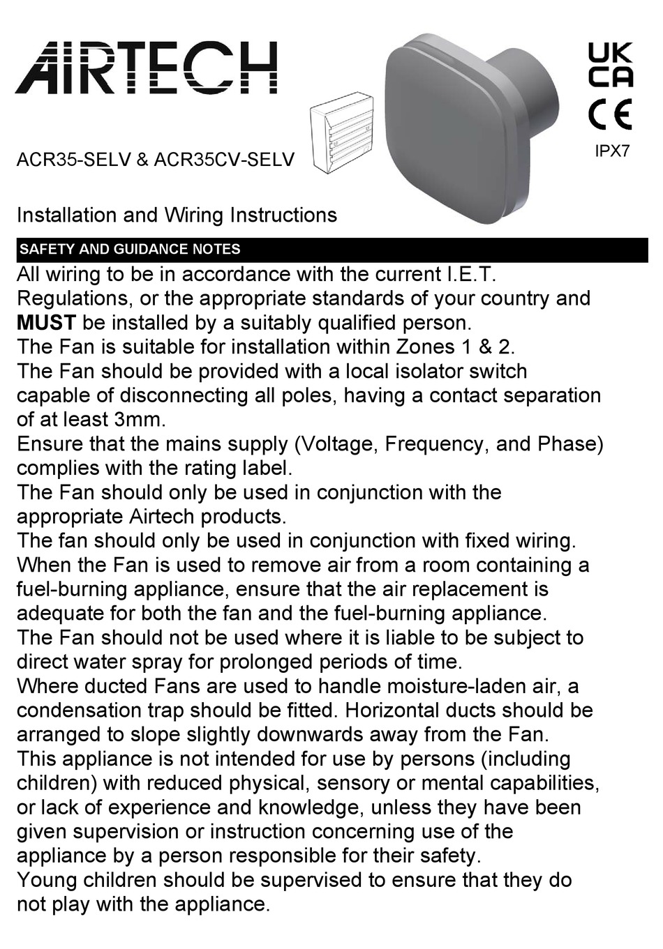 AIRTECH ACR35SELV INSTALLATION AND WIRING INSTRUCTIONS Pdf Download