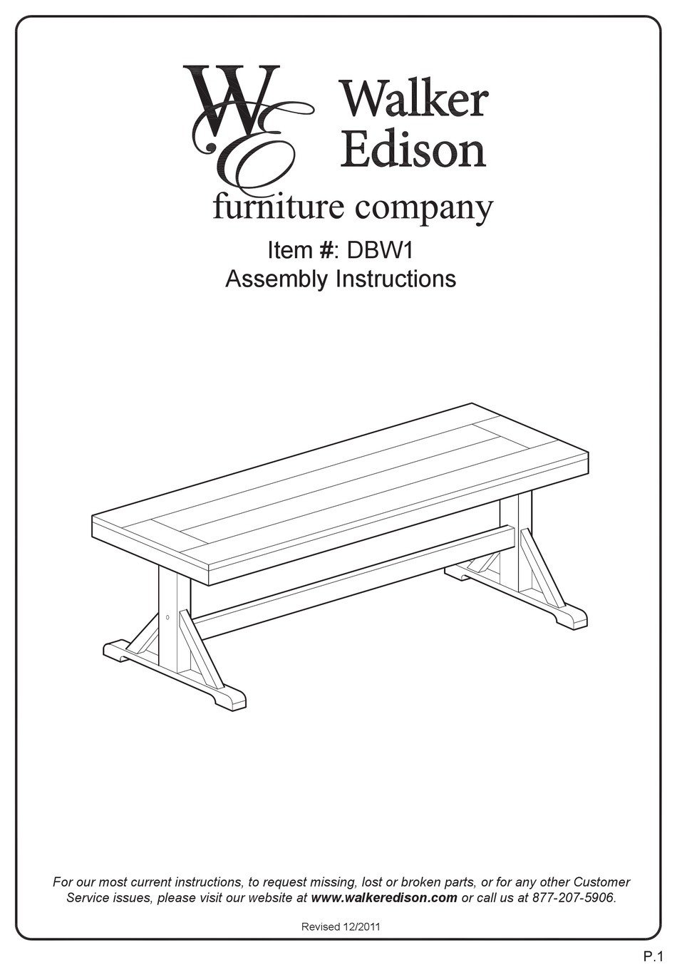 WALKER EDISON DBW1 ASSEMBLY INSTRUCTIONS MANUAL Pdf Download ManualsLib