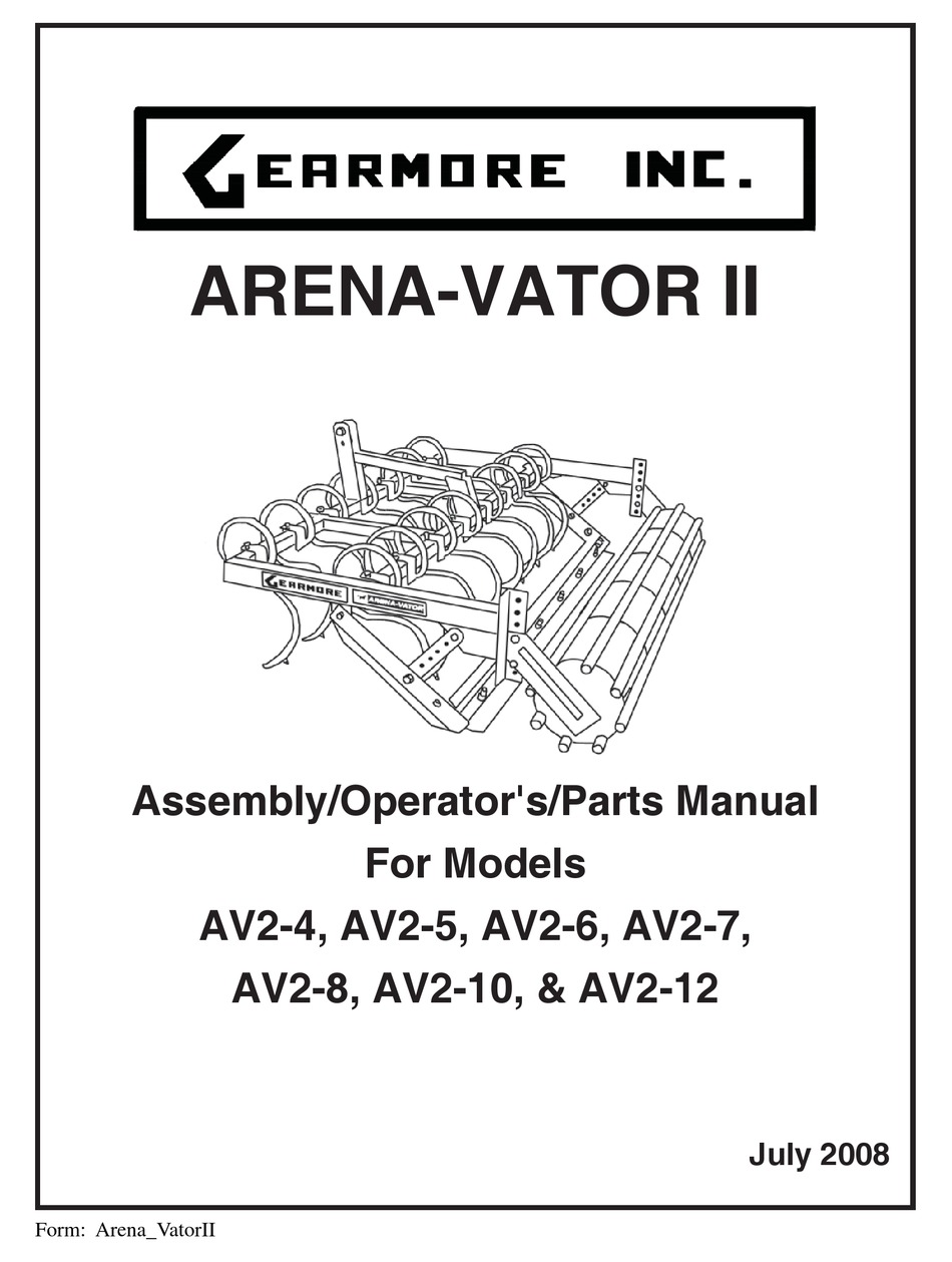 GEARMORE ARENAVATOR II ASSEMBLY/OPERATORS/PARTS MANUAL Pdf Download