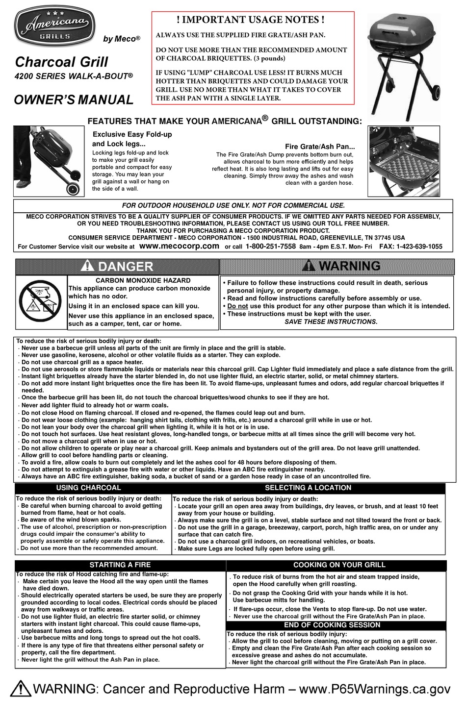 MECO AMERICANA GRILLS WALKABOUT 4200 SERIES OWNER