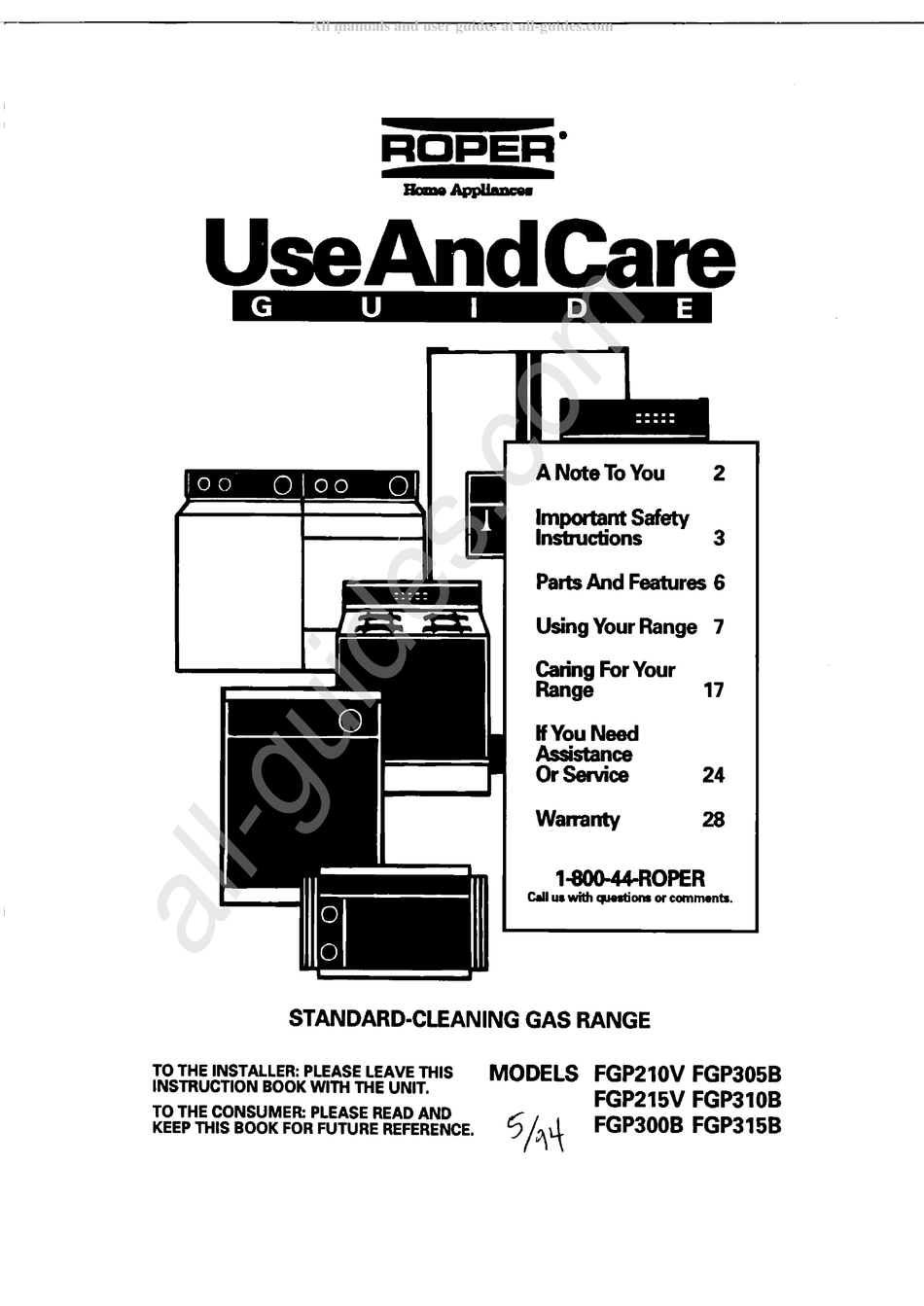 ROPER FGP315B USE AND CARE MANUAL Pdf Download ManualsLib