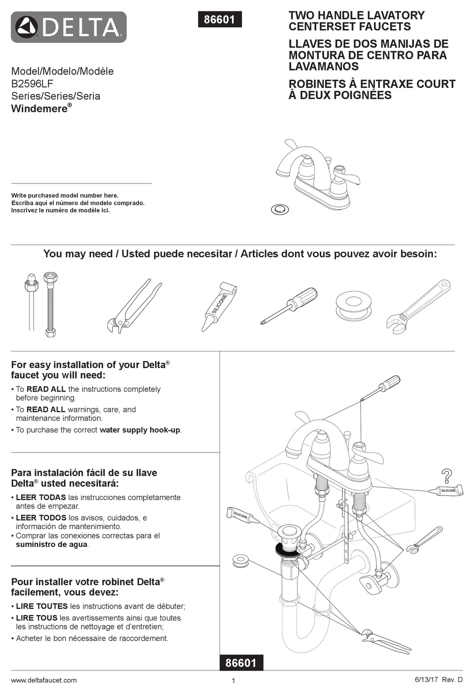 DELTA WINDEMERE B2596LF QUICK START MANUAL Pdf Download ManualsLib
