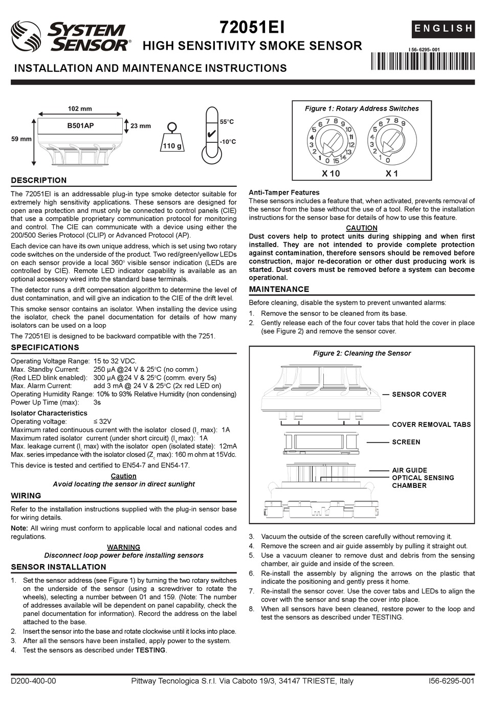 SYSTEM SENSOR 72051EI INSTALLATION AND MAINTENANCE INSTRUCTIONS MANUAL ...