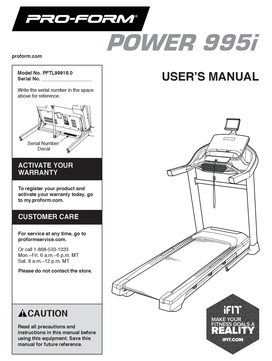 Proform 995i treadmill discount manual