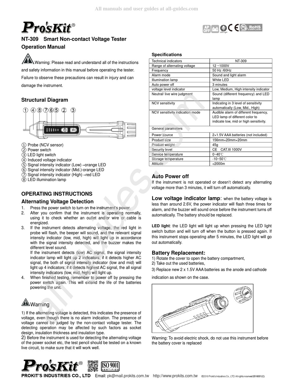 PROSKIT NT-309 OPERATION MANUAL Pdf Download | ManualsLib