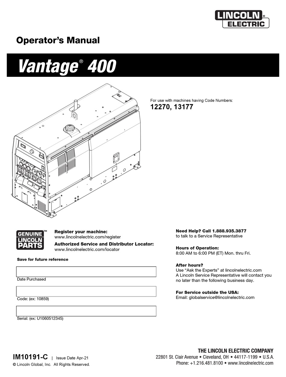 Lincoln Electric 12270 Operators Manual Pdf Download Manualslib 4106