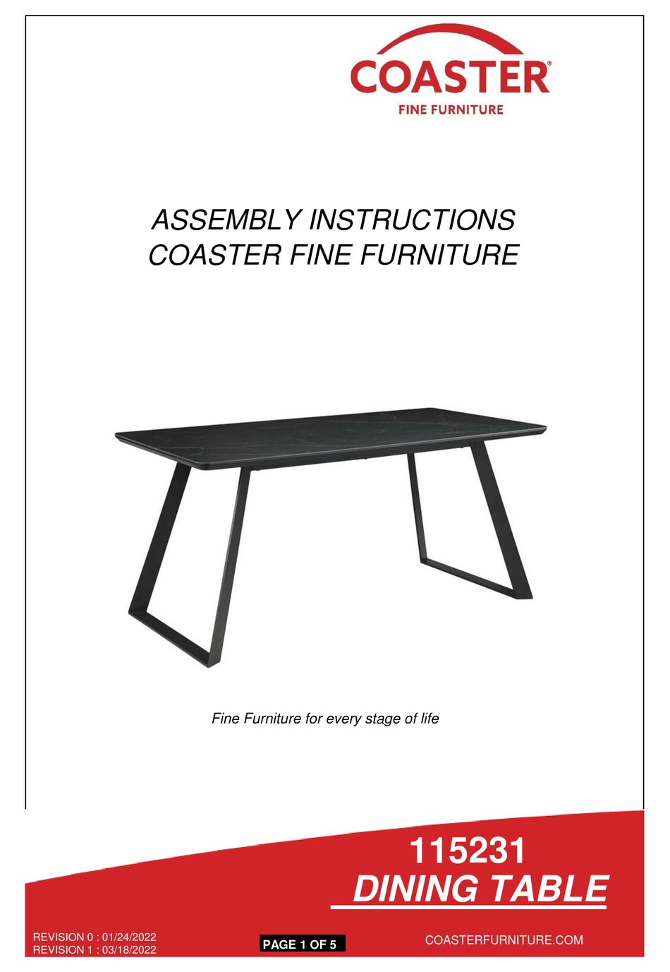 COASTER SMITH 115231 ASSEMBLY INSTRUCTIONS Pdf Download ManualsLib