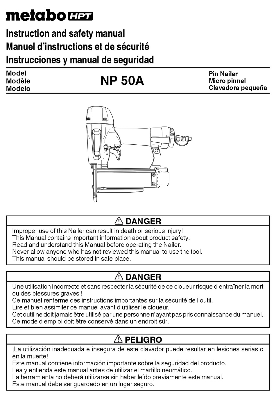 METABO HPT NP 50A INSTRUCTION AND SAFETY MANUAL Pdf Download ManualsLib