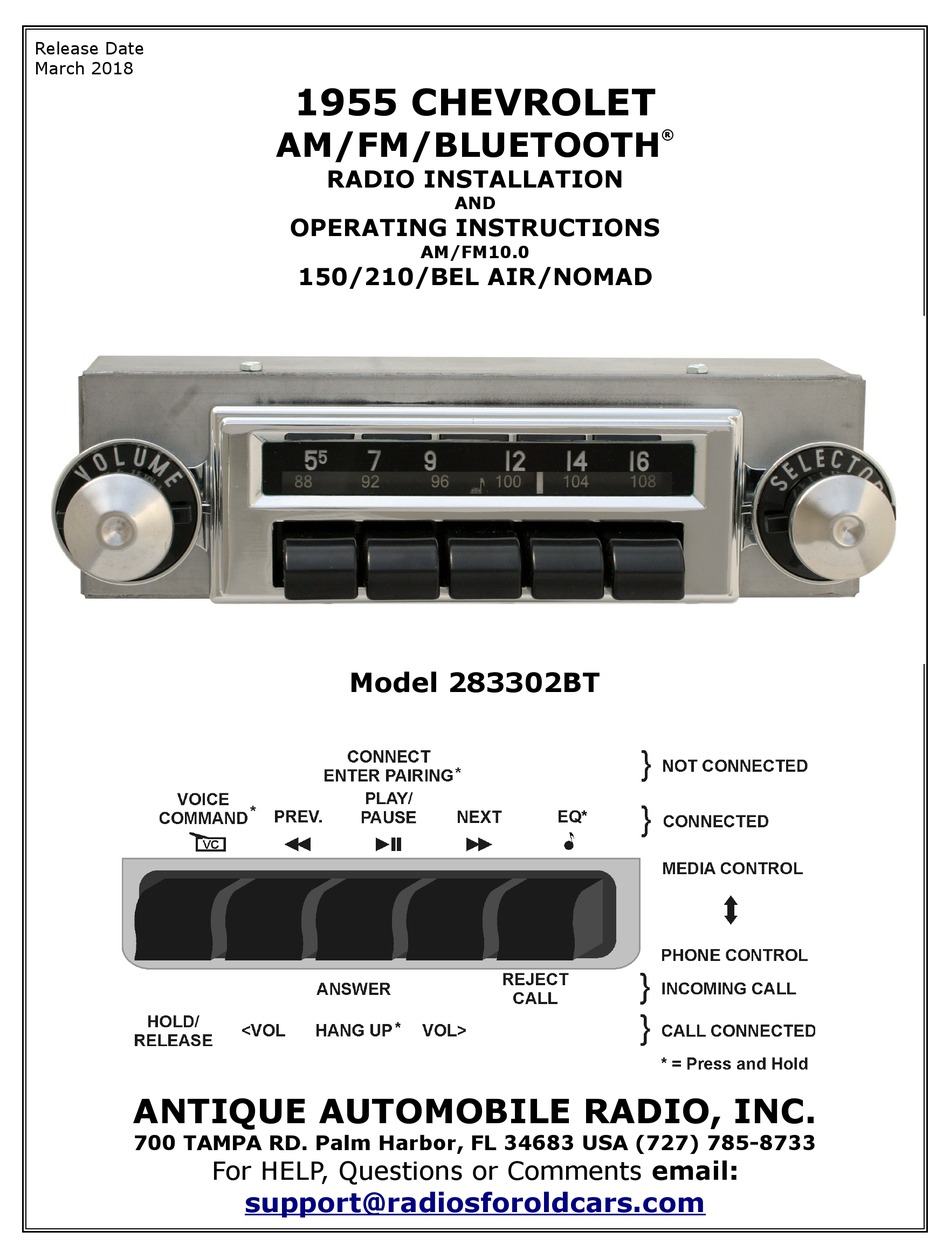 ANTIQUE AUTOMOBILE RADIO 283302BT OPERATING INSTRUCTIONS Pdf Download