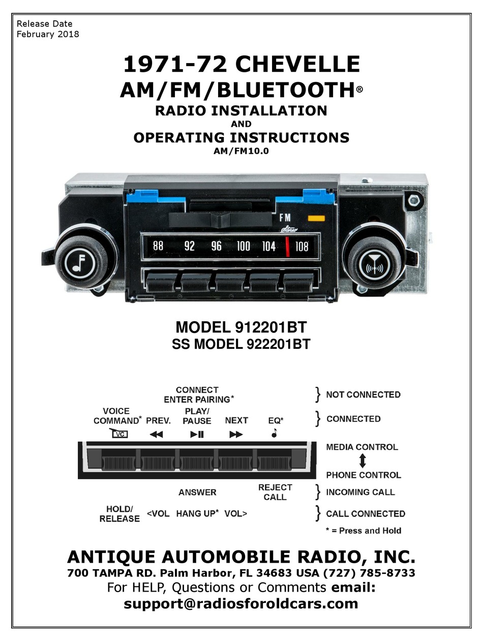 ANTIQUE AUTOMOBILE RADIO 912201BT OPERATING INSTRUCTIONS Pdf Download