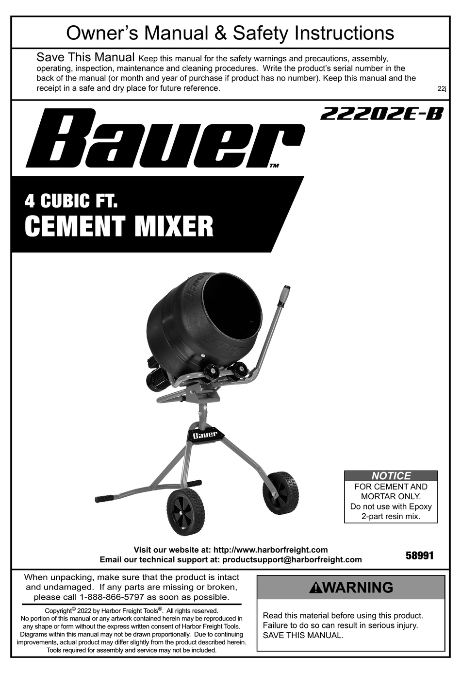 BAUER 22202E-B OWNER'S MANUAL & SAFETY INSTRUCTIONS Pdf Download ...