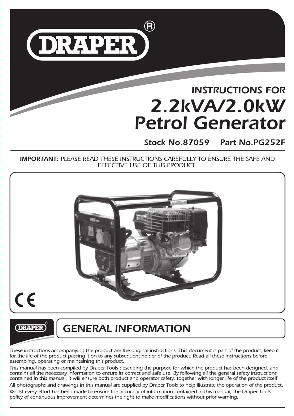 DRAPER PG252F INSTRUCTIONS MANUAL Pdf Download ManualsLib