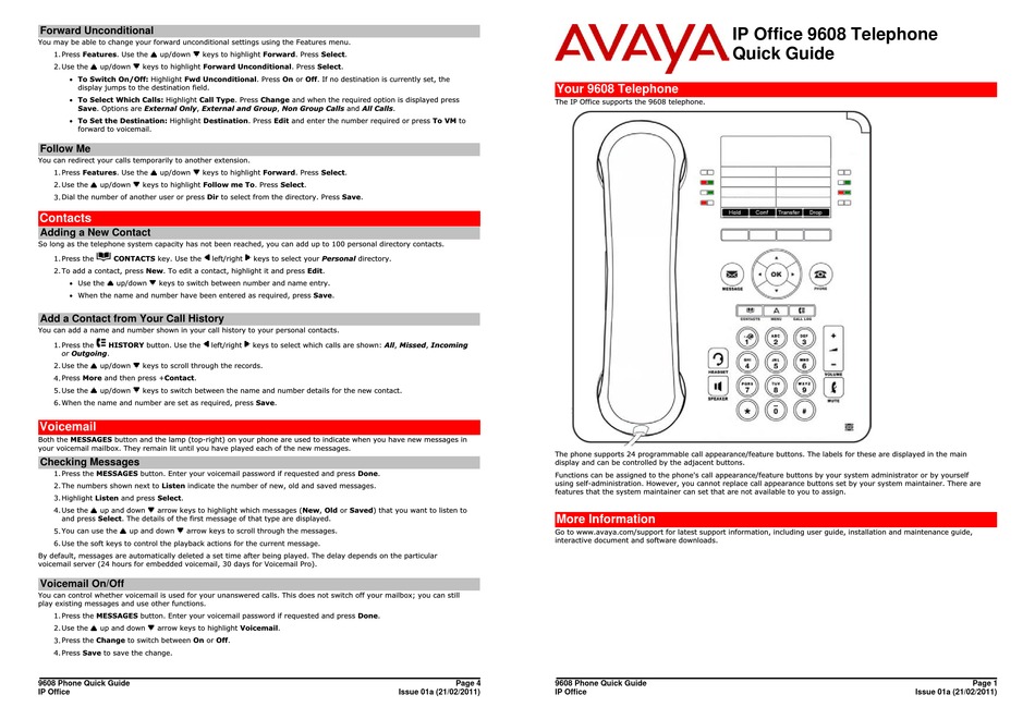 AVAYA IP OFFICE 9608 QUICK START MANUAL Pdf Download ManualsLib