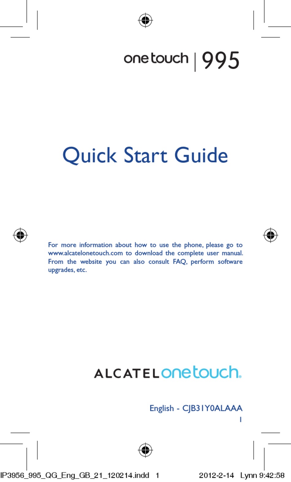 ALCATEL ONE TOUCH 995 QUICK START MANUAL Pdf Download ManualsLib