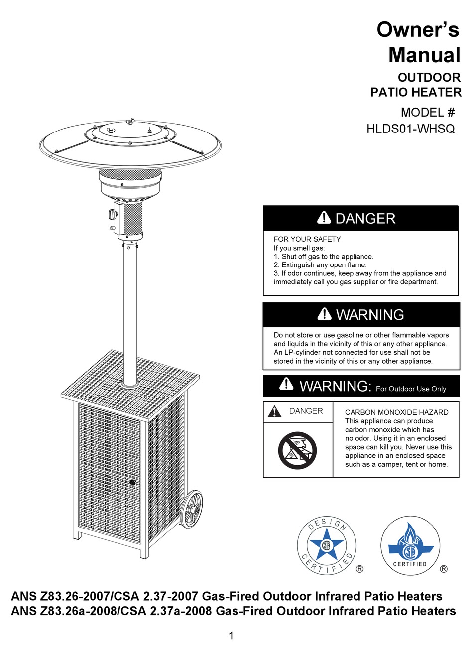 AZ PATIO HEATERS HLDS01WHSQ OWNER'S MANUAL Pdf Download ManualsLib