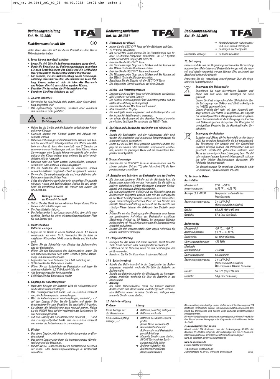 TFA 30.3051 INSTRUCTION MANUAL Pdf Download ManualsLib