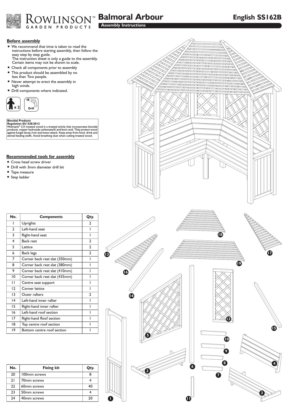 ROWLINSON GARDEN PRODUCTS BALMORAL ARBOUR SS162B ASSEMBLY INSTRUCTIONS ...