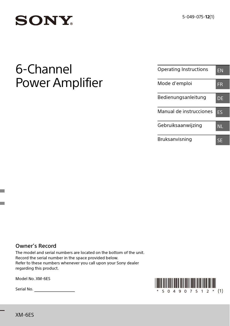 SONY XM6ES OPERATING INSTRUCTIONS MANUAL Pdf Download ManualsLib