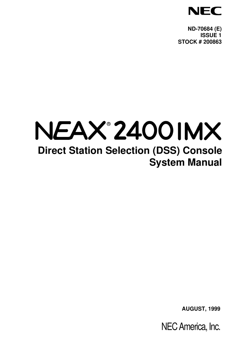 Nec Neax 2400 Imx System Manual Pdf Download Manualslib