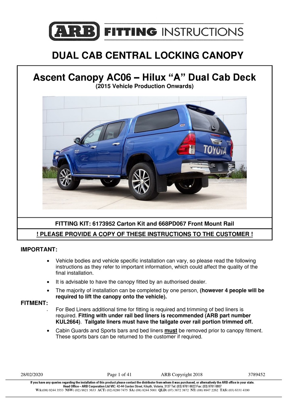 ARB 6173952 FITTING INSTRUCTIONS MANUAL Pdf Download ManualsLib