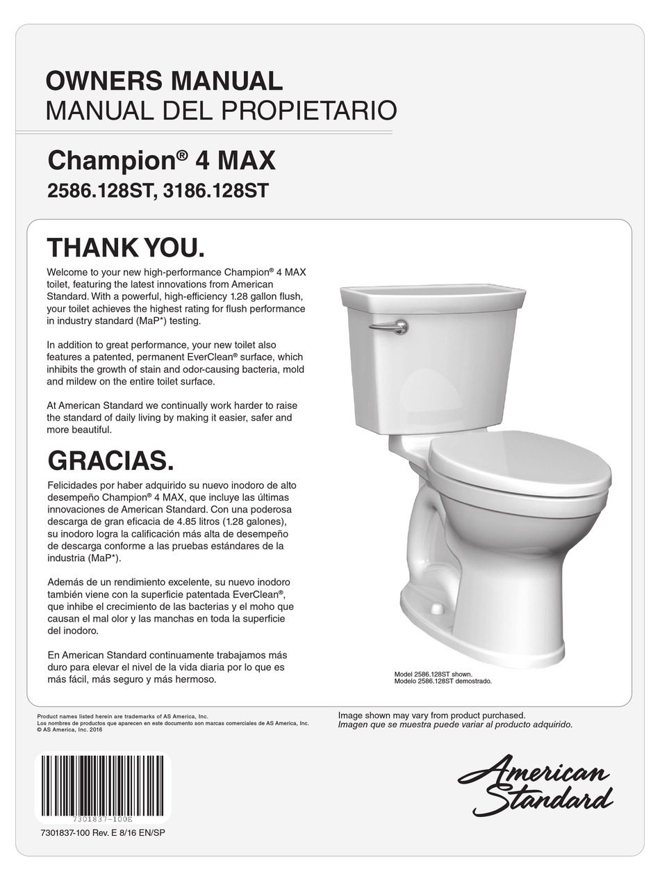 AMERICAN STANDARD CHAMPION 4 MAX 2586.128ST OWNER'S MANUAL Pdf Download
