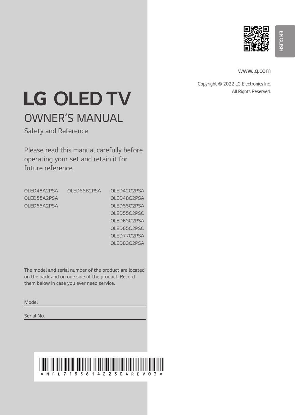 LG OLED65C2PSA.AWM OWNER'S MANUAL Pdf Download ManualsLib