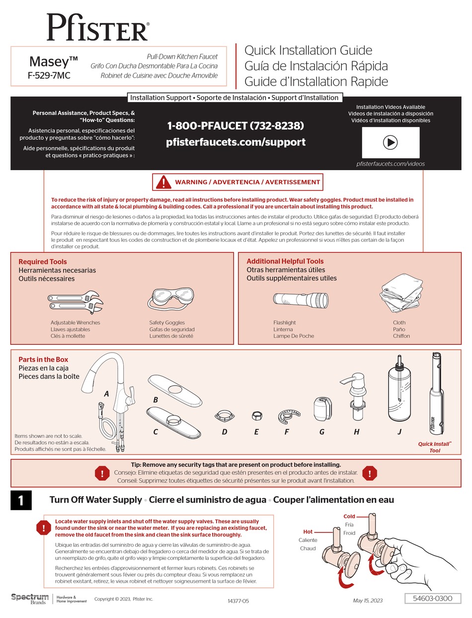 SPECTRUM BRANDS PFISTER MASEY F5297MC QUICK INSTALLATION MANUAL Pdf