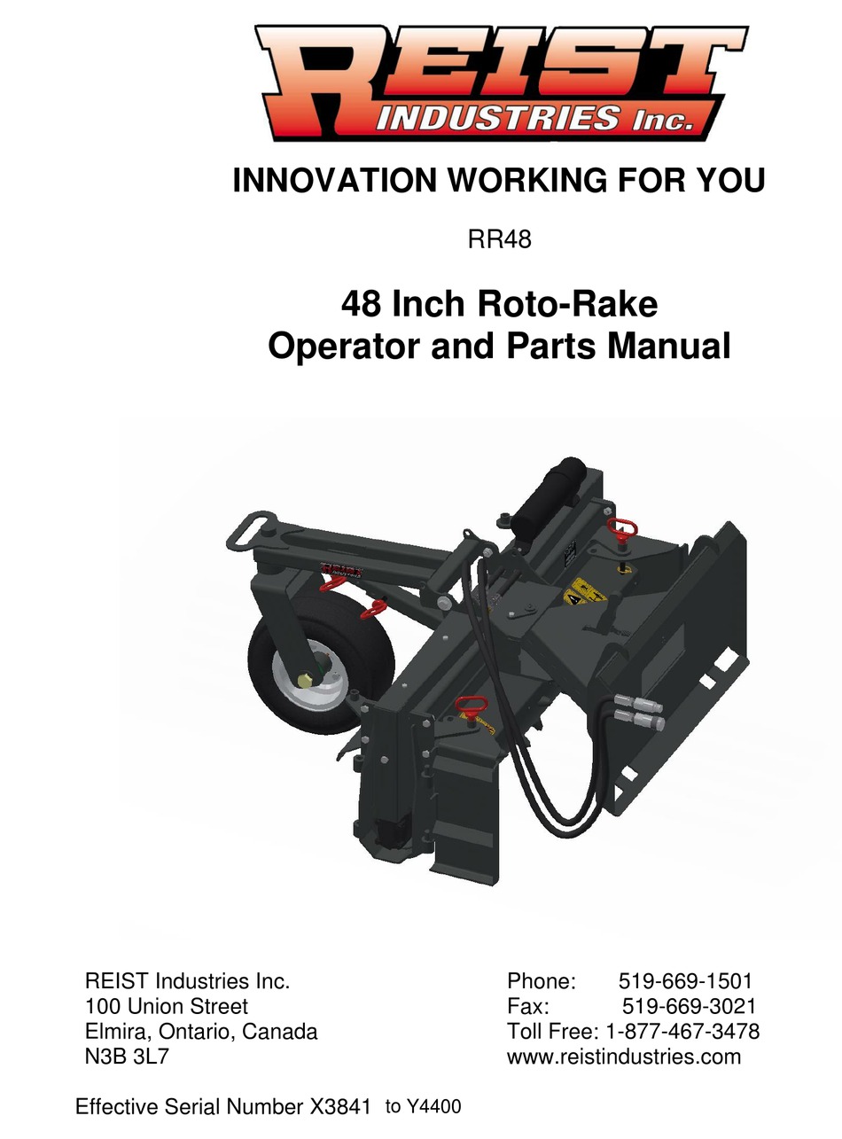 REIST INDUSTRIES RR48 OPERATOR AND PARTS MANUAL Pdf Download ManualsLib