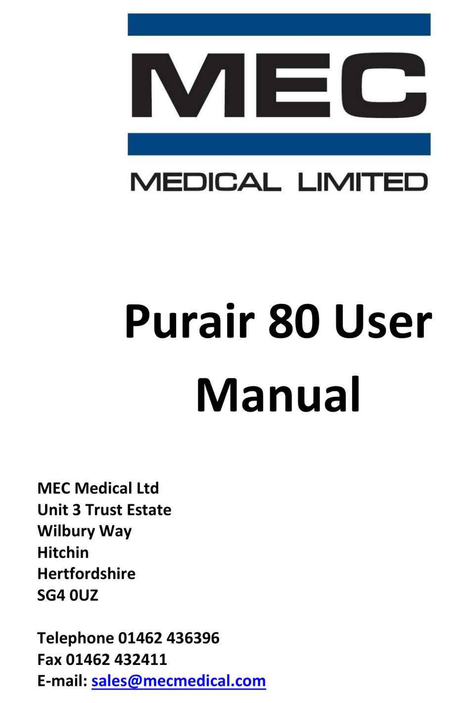 MEC PURAIR 80 USER MANUAL Pdf Download ManualsLib