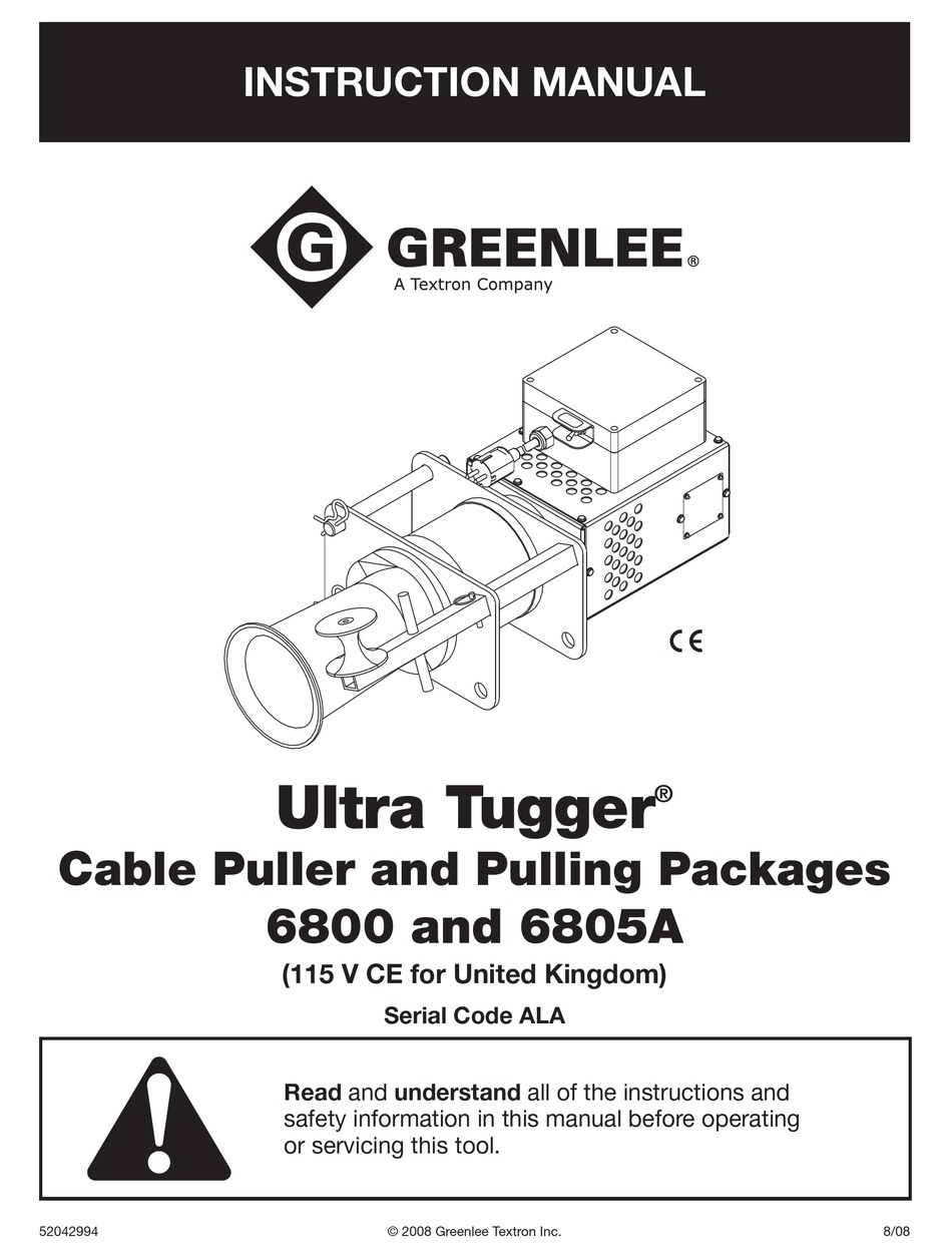 TEXTRON GREENLEE ULTRA TUGGER 6805A INSTRUCTION MANUAL Pdf Download
