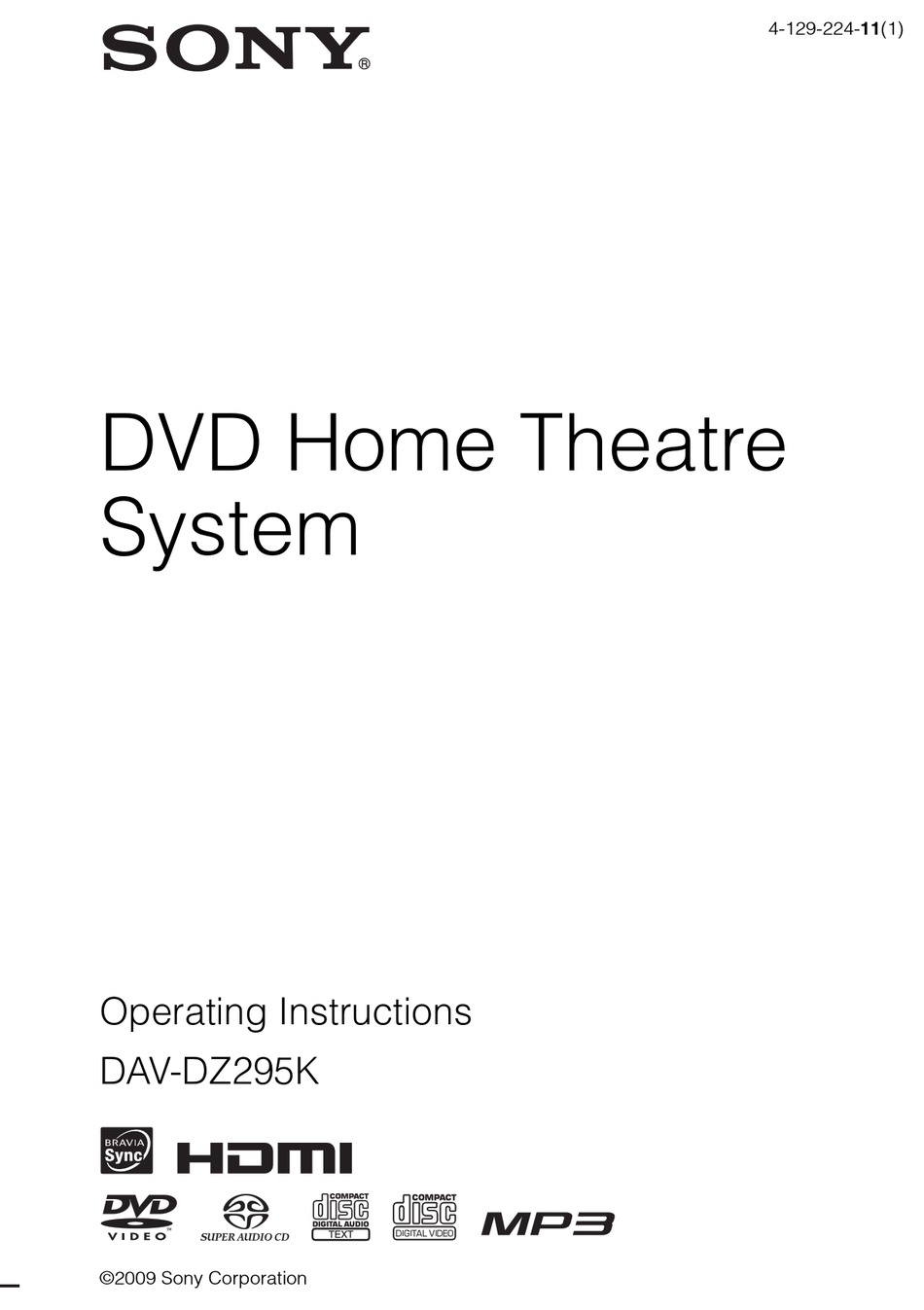 SONY DAV-DZ295K OPERATING INSTRUCTIONS MANUAL Pdf Download | ManualsLib