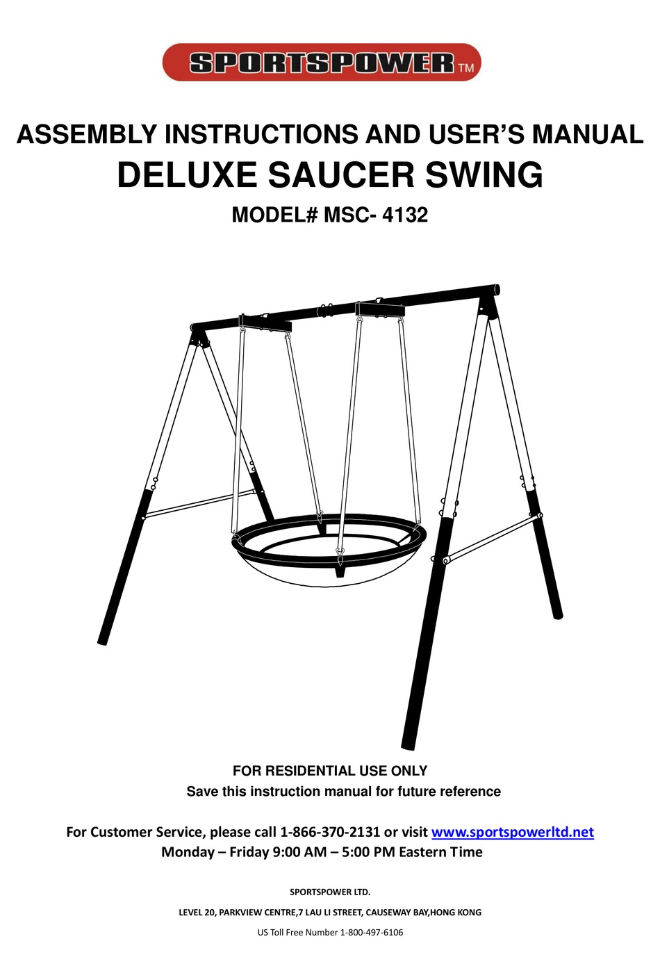 SPORTSPOWER MSC 4132 ASSEMBLY INSTRUCTIONS AND USER