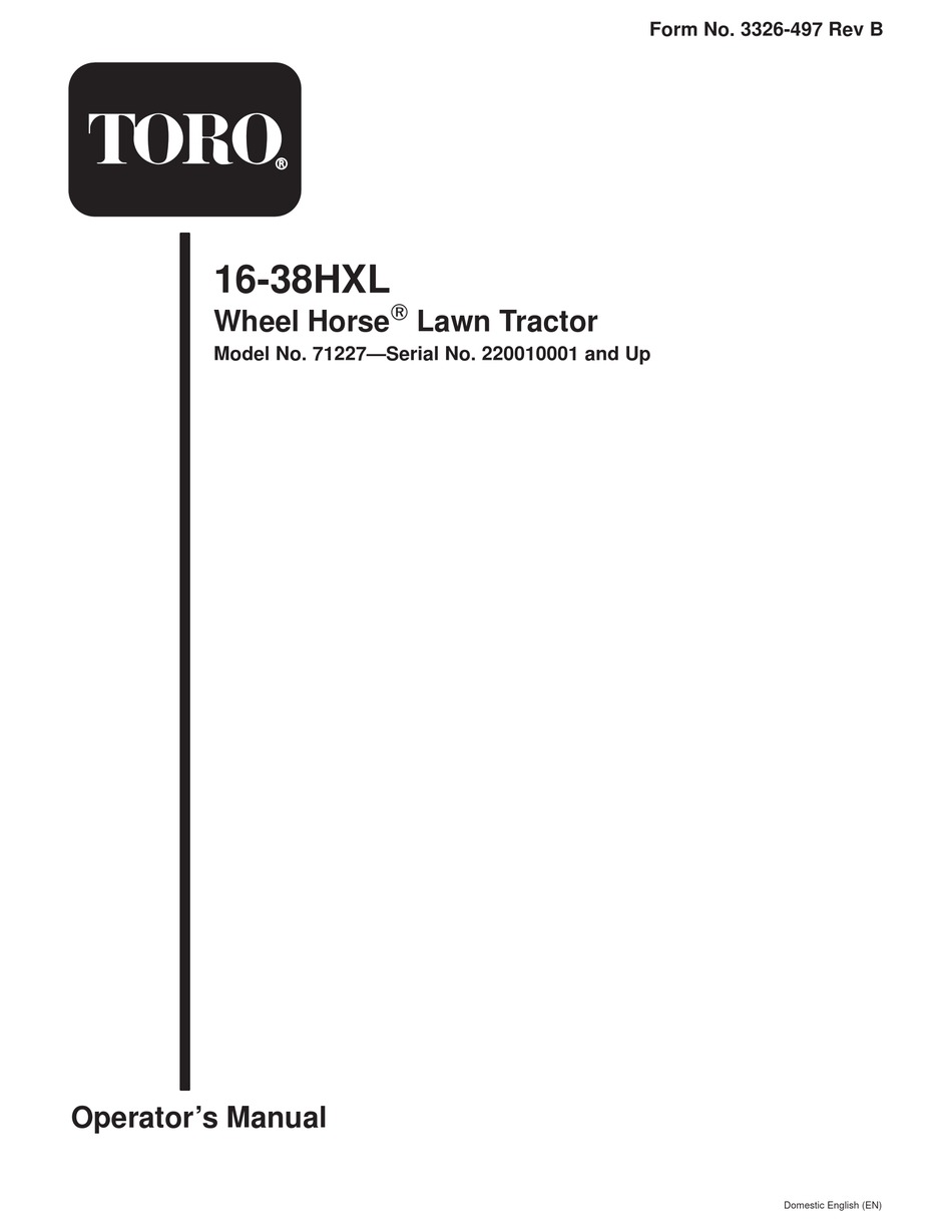 TORO WHEEL HORSE 1638HXL OPERATOR