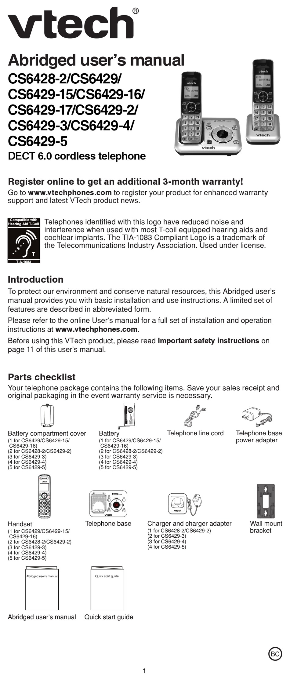 VTECH CS642917 ABRIDGED USER MANUAL Pdf Download ManualsLib