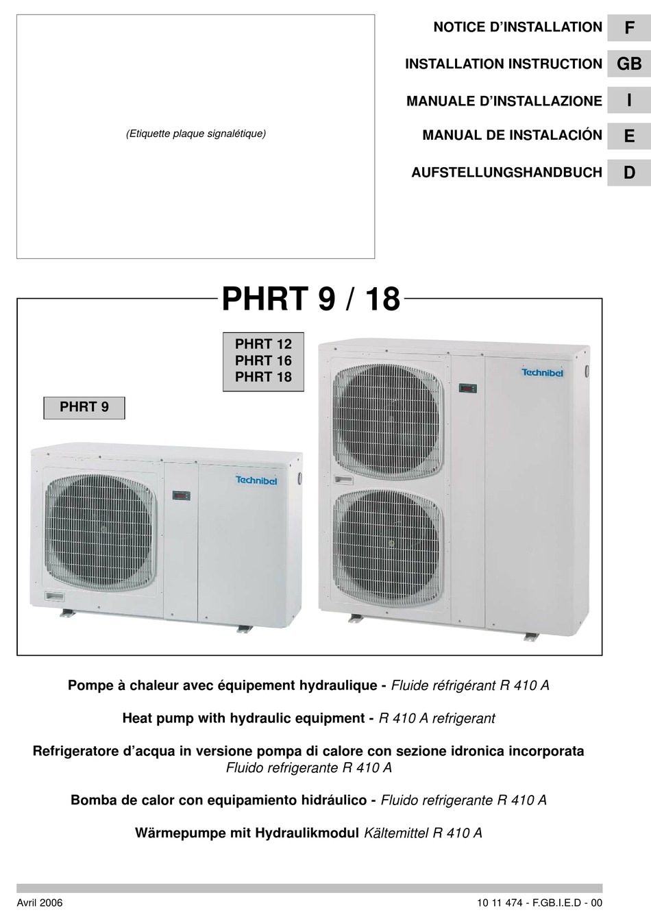 TECHNIBEL PHRT 9 INSTALLATION INSTRUCTION Pdf Download | ManualsLib