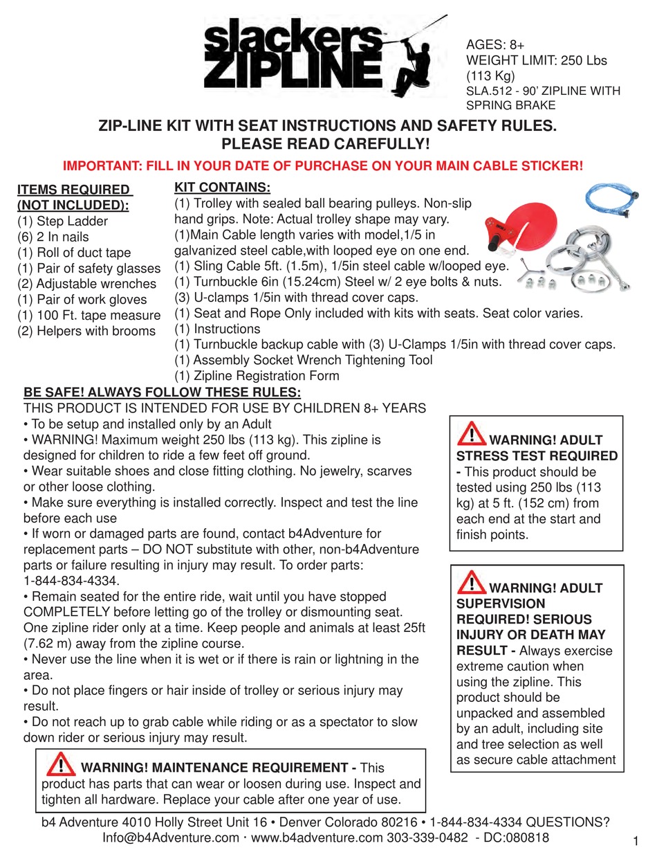 B4ADVENTURE SLACKERS ZIPLINE SLA.512 MANUAL Pdf Download ManualsLib
