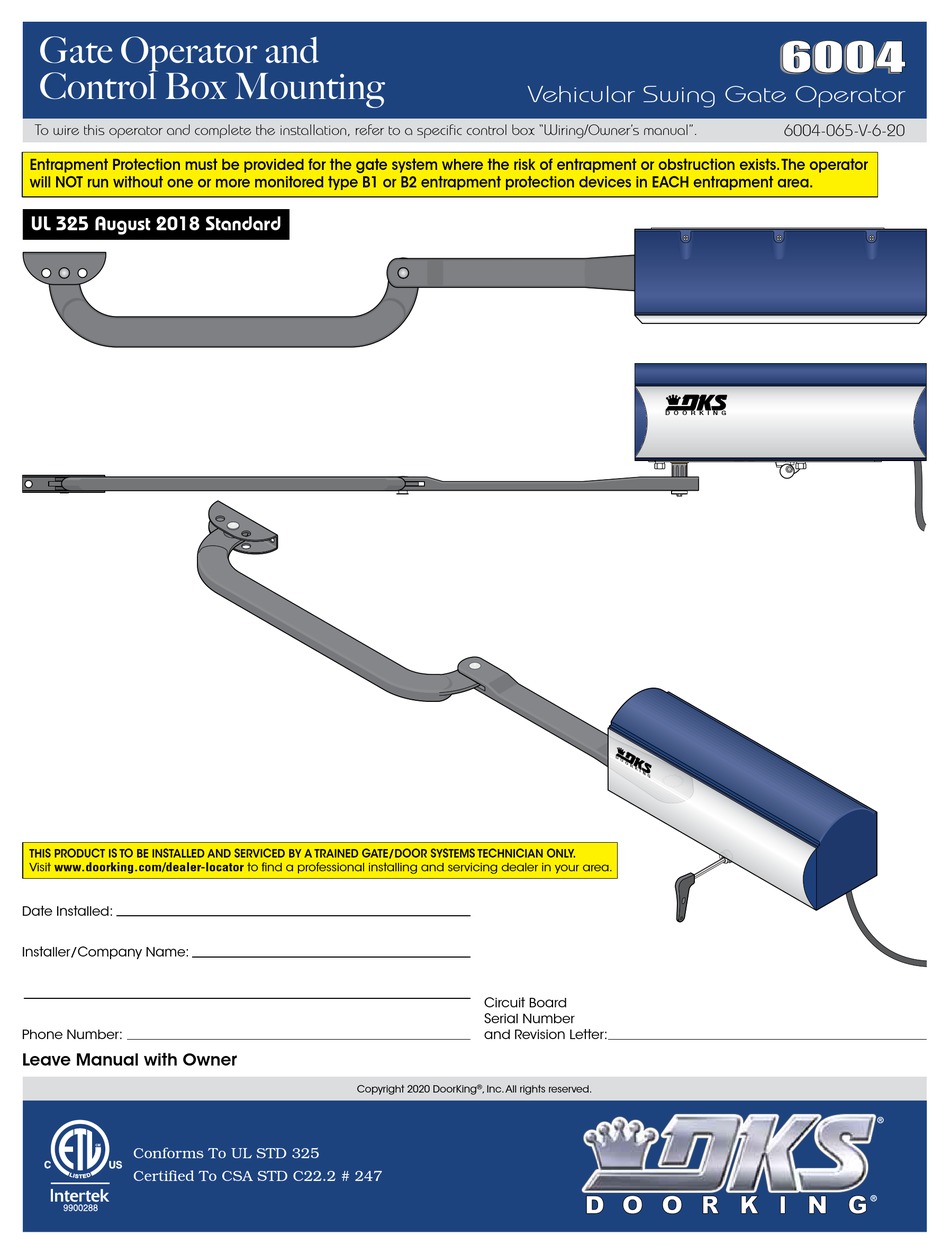 DOORKING 6004 MANUAL Pdf Download ManualsLib