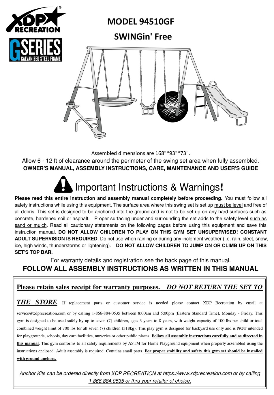 XDP RECREATION SWINGIN' FREE G SERIES MANUAL Pdf Download | ManualsLib