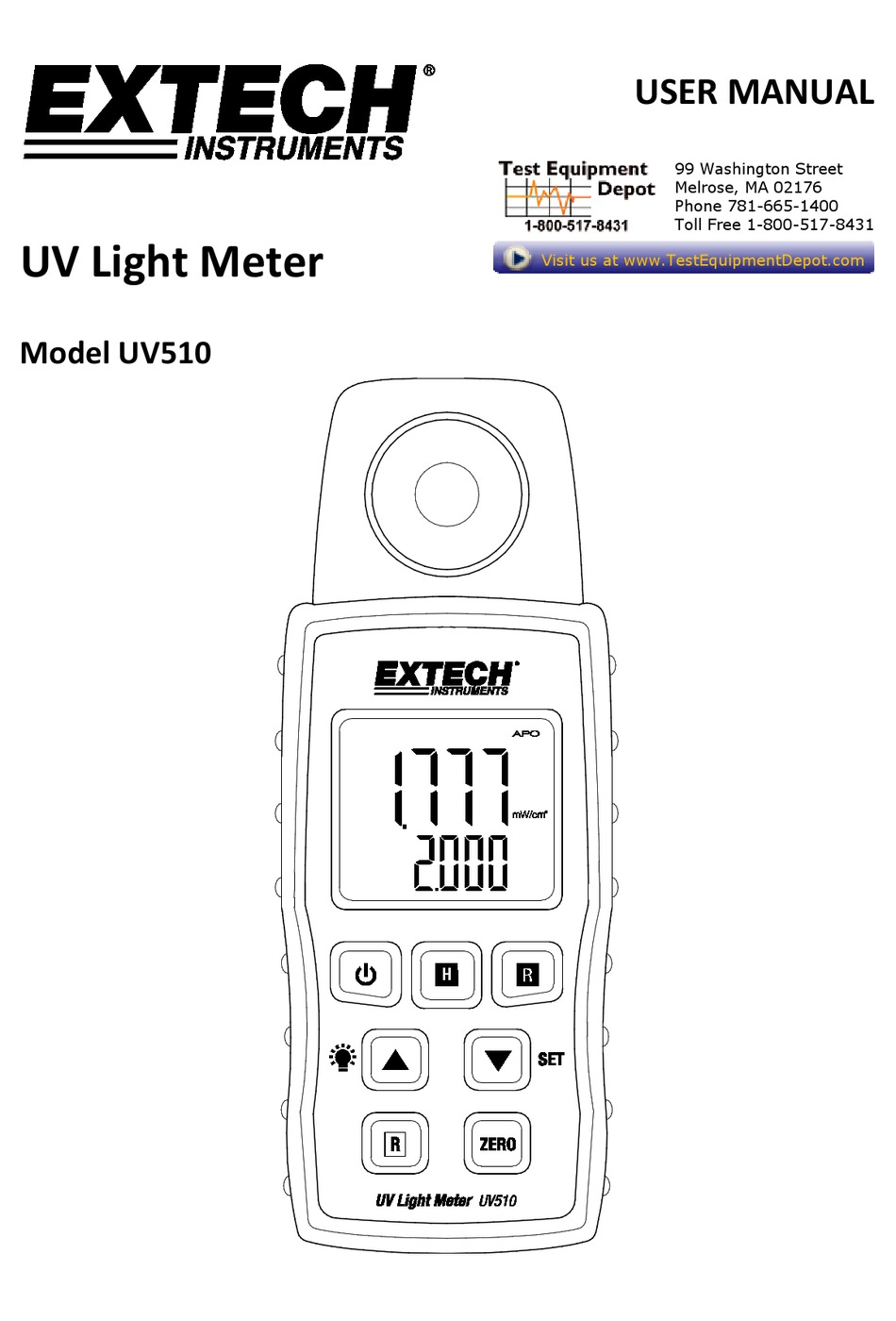 EXTECH INSTRUMENTS UV510-NIST USER MANUAL Pdf Download | ManualsLib