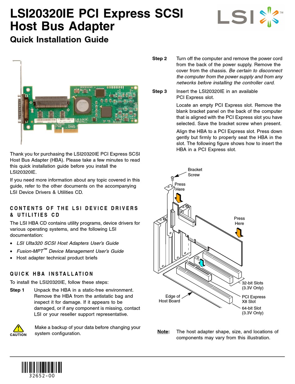 LSI LSI20320IE QUICK INSTALLATION MANUAL Pdf Download ManualsLib