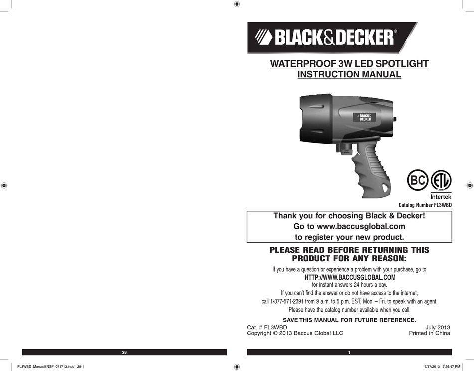 BLACK & DECKER FL3WBD INSTRUCTION MANUAL Pdf Download | ManualsLib