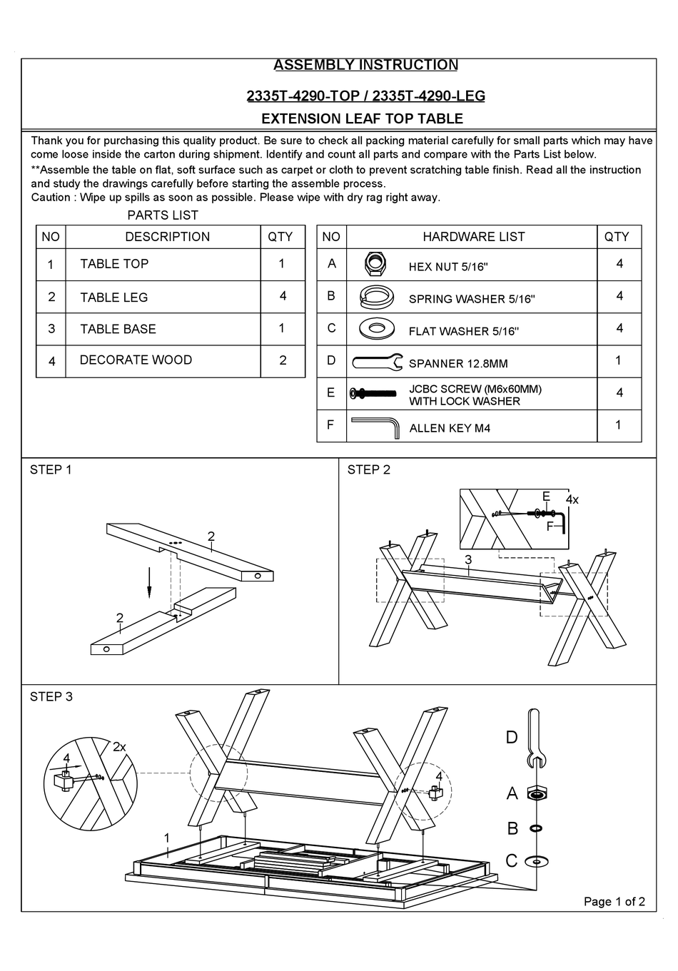 CROWN MARK HAVANA 2335T-4290-TOP ASSEMBLY INSTRUCTION Pdf Download ...