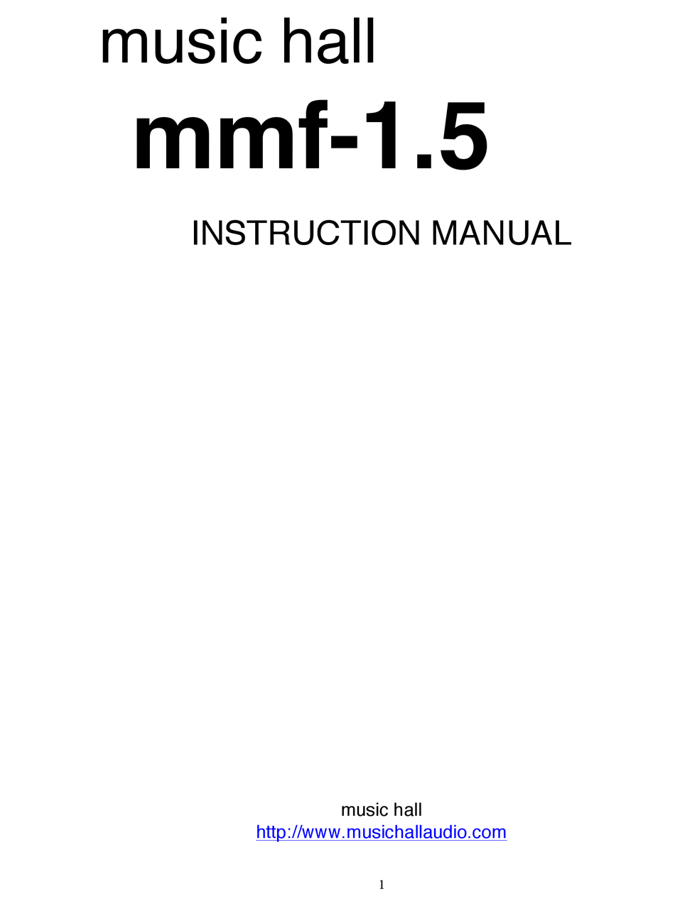 MUSIC HALL MMF1.5 INSTRUCTION MANUAL Pdf Download ManualsLib