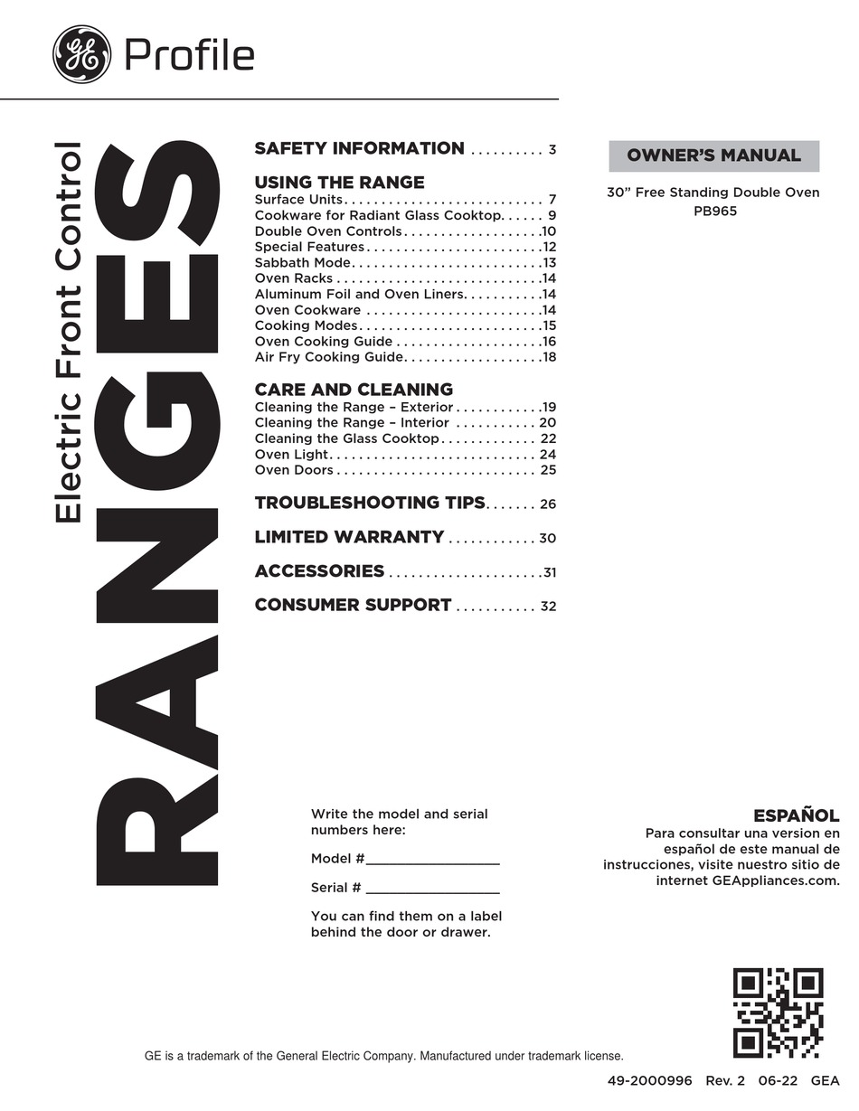 GE PROFILE PB965YPFS OWNER